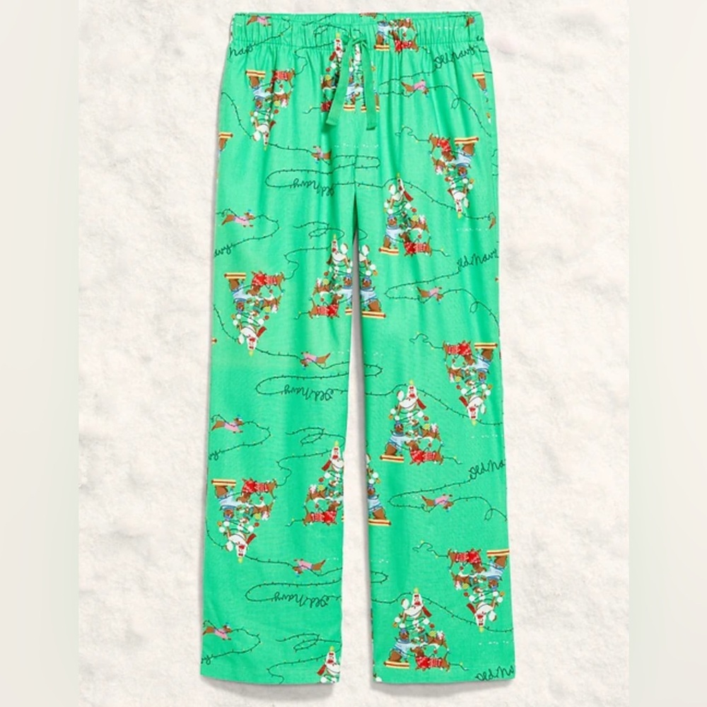 Old Navy Green Pajama Bottoms with Festive Print